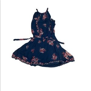 Flowy high neckline navy blue dress